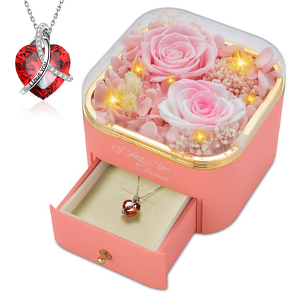 Preserved Pink Real Rose with Necklace