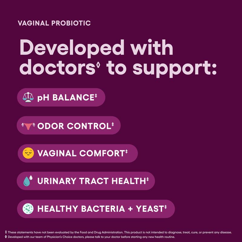 Physician's Choice Vaginal Probiotic - Odor Control, pH Balance & Daily Feminine Health Support with Cranberry and Prebiotics for Women