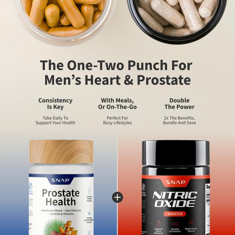 Ultimate Men's Health Bundle - Snap Supplements - Nitric Oxide Booster 60ct + Prostate Health Bundle - Natural Supplement Capsules - Support Blood Circulation & Prostate Health - Lefreniy