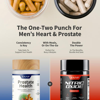 Ultimate Men's Health Bundle - Snap Supplements - Nitric Oxide Booster 60ct + Prostate Health Bundle - Natural Supplement Capsules - Support Blood Circulation & Prostate Health - Lefreniy