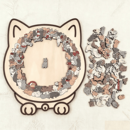 🎁🎅135-Piece Morandi-Colored Cat Shaped Wooden Jigsaw Puzzle
