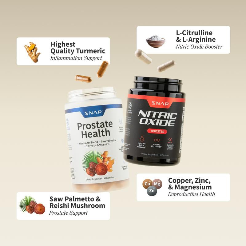 Ultimate Men's Health Bundle - Snap Supplements - Nitric Oxide Booster 60ct + Prostate Health Bundle - Natural Supplement Capsules - Support Blood Circulation & Prostate Health - Lefreniy