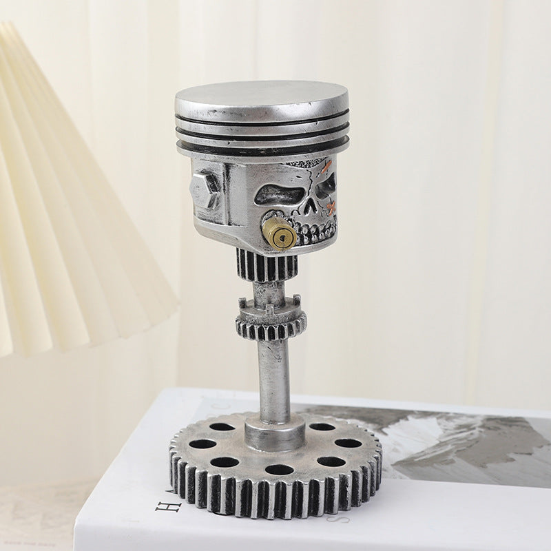 Handmade Piston Skull Face Sculpture