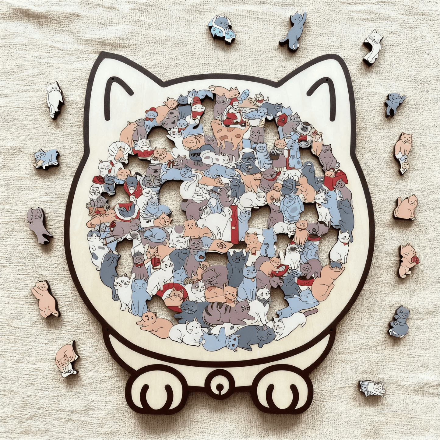 🎁🎅135-Piece Morandi-Colored Cat Shaped Wooden Jigsaw Puzzle