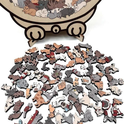 🎁🎅135-Piece Morandi-Colored Cat Shaped Wooden Jigsaw Puzzle