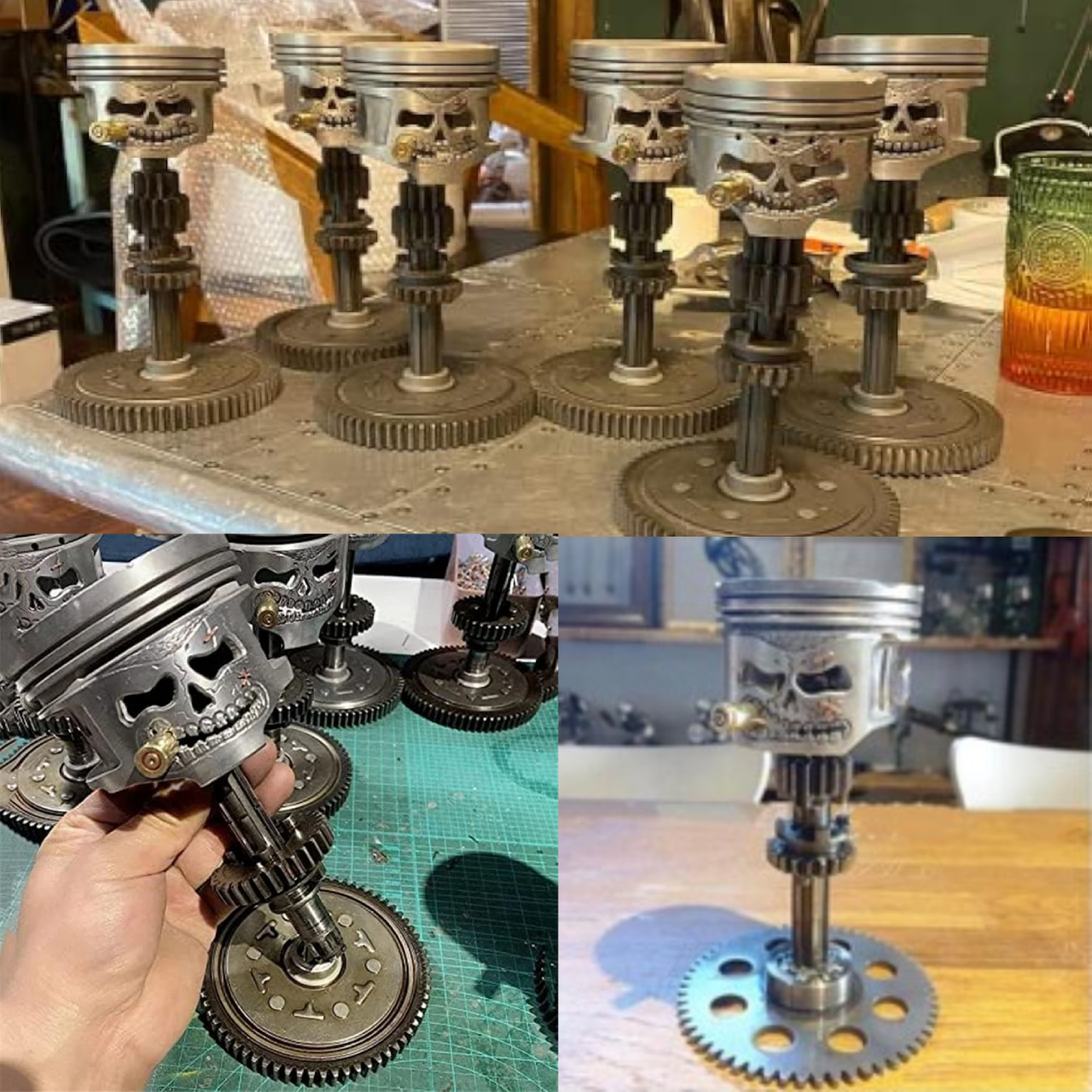 Handmade Piston Skull Face Sculpture
