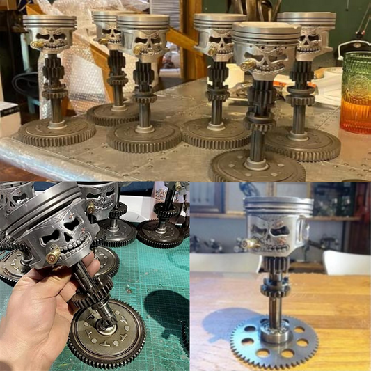 Handmade Piston Skull Face Sculpture